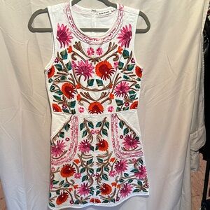 Roller Rabbit White Dress with Pink Floral Embroidery worn 1x